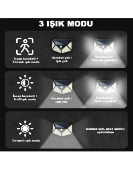 100 Led DIŞ Mekan Solar Aydınlatma Fotoselli Solar Lamba Hareket Sensörlü