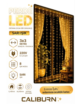 3x3m Premium Perde LED - 8 Fonksiyonlu, Su Geçirmez İç Dış Mekan Teras Dekor Işıkları