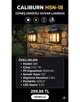 Güneş Enerjili Bahçe Aydınlatması Aplik Dekor Solar Ve Sensörlü Bahçe Balkon ve Garaj Lambası