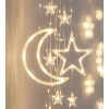 3 Metre Perde LED Işık Zinciri - Yıldız ve Ay Figürlü, Sarı Işık, Uç Uca Eklenebilir