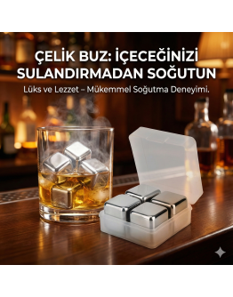 4'lü Çelik Metal Kaplama Viski Taşı Soğutma Buz Küpü