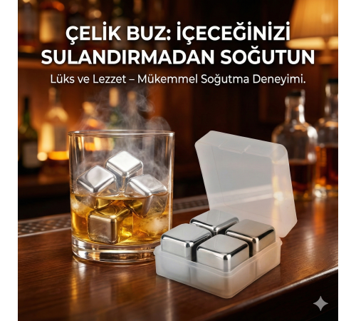4'lü Çelik Metal Kaplama Viski Taşı Soğutma Buz Küpü 4'lü Çelik Metal Kaplama Viski Taşı Soğutma Buz Küpü