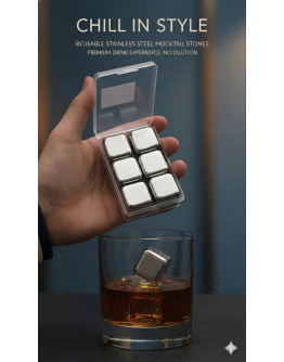 6'lı Çelik Metal Kaplama Viski Taşı Soğutma Buz Küpü