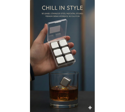 6'lı Çelik Metal Gold Kaplama Viski Taşı Soğutma Buz Küpü