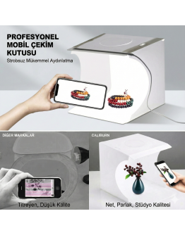  20 x 20 CM Profesyonel Stüdyo Led Işıklı Çift Sıra Ürün Fotoğraf Çekim Çadırı