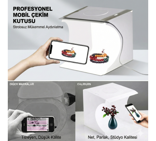 20 x 20 CM Profesyonel Stüdyo Led Işıklı Çift Sıra Ürün Fotoğraf Çekim Çadırı 20 x 20 CM Profesyonel Stüdyo Led Işıklı Çift Sıra Ürün Fotoğraf Çekim Çadırı