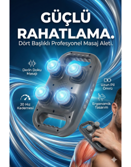 4 Başlıklı Masaj Tabancası - Ergonomik Derin Doku Sırt ve Boyun Masaj Aleti Ağrı ve Sızı Giderici