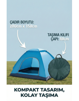 Otomatik Havada Açılan Su Geçirmez Çadır 4 Kişilik