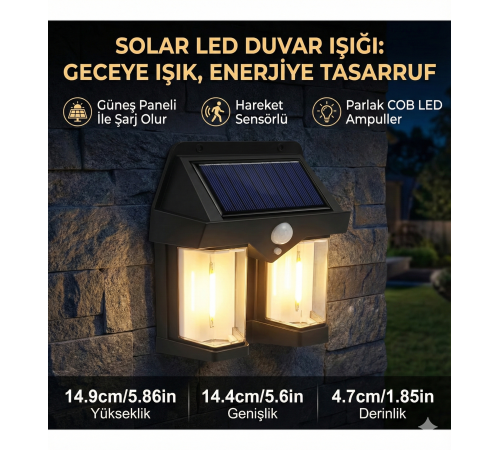 Rustik Ampul İkili Solar Duvar Aplik Güneş Enerjili Hareket Sensörlü Rustik Ampul İkili Solar Duvar Aplik Güneş Enerjili Hareket Sensörlü