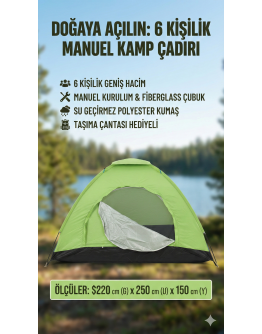 Kolay Kurulumlu Pratik Kamp Çadırı 6 Kişilik  (220x250x150)