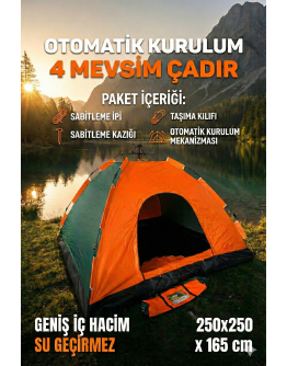 Otomatik Kurulumlu Kamp Çadırı 8 Kişilik (250x250x165) cm