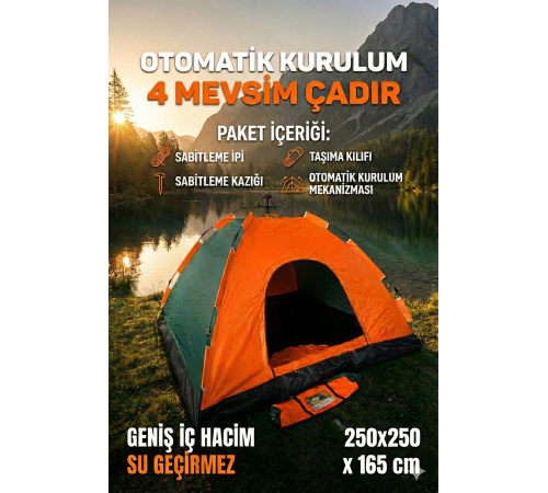 Otomatik Kurulumlu Kamp Çadırı 8 Kişilik (250x250x165) cm