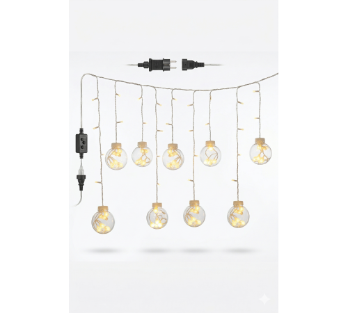 3 Metre 10 Toplu Perde LED Işık - Gün Işığı Şeffaf Dekoratif Aydınlatma - 8 Fonksiyonlu Led