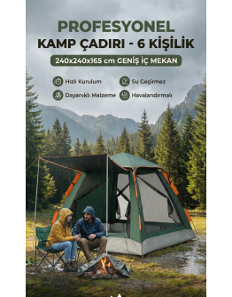 Tam Otomatik Su Ve Rüzgar Geçirmez Gölgelikli Tenteli 6 Kişilik Kamp Çadırı 240*240*155cm